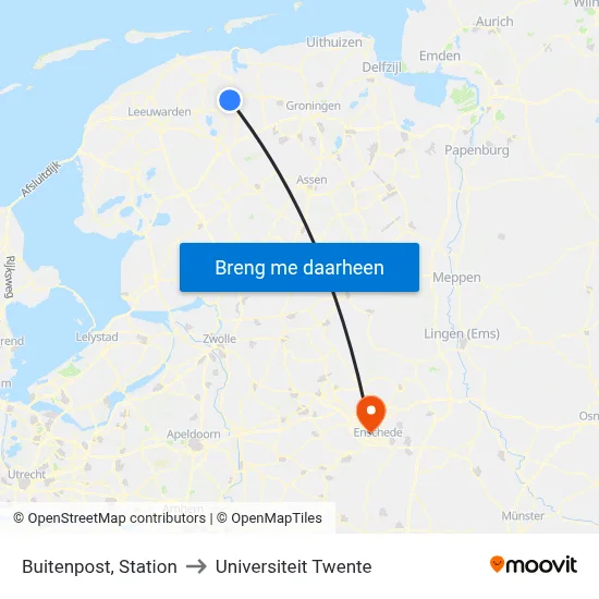 Buitenpost, Station to Universiteit Twente map