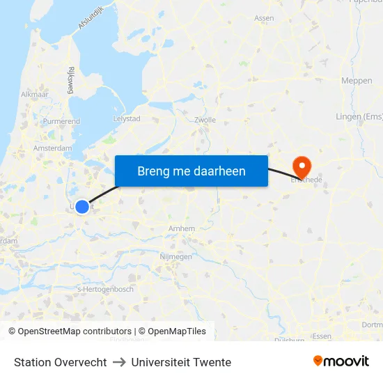 Station Overvecht to Universiteit Twente map