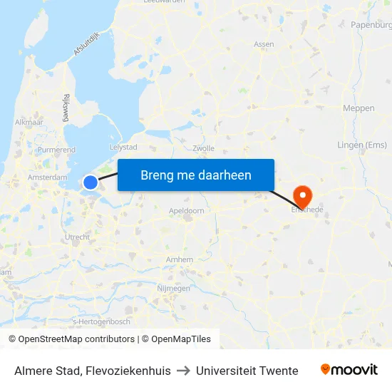 Almere Stad, Flevoziekenhuis to Universiteit Twente map