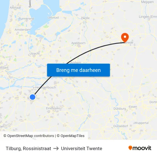 Tilburg, Rossinistraat to Universiteit Twente map