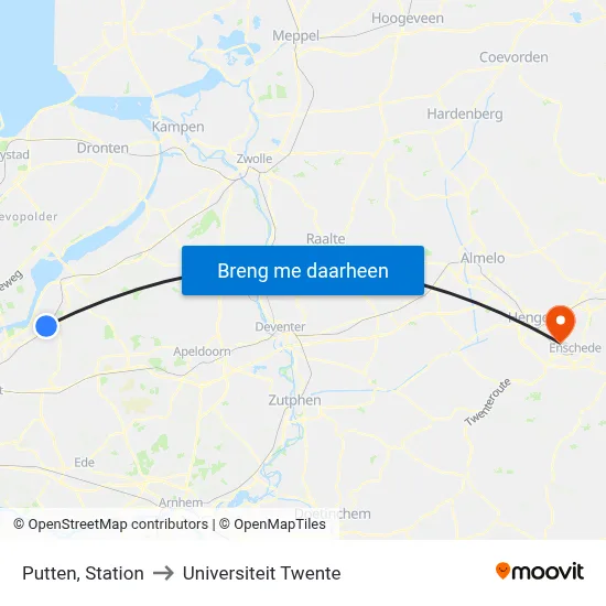 Putten, Station to Universiteit Twente map
