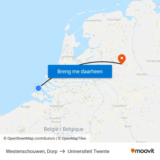 Westenschouwen, Dorp to Universiteit Twente map