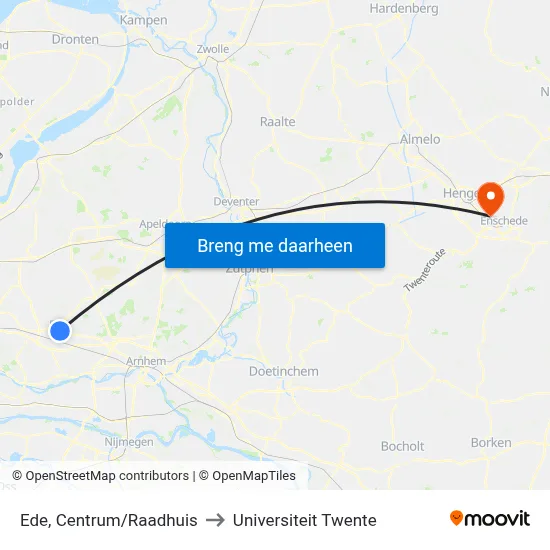 Ede, Centrum/Raadhuis to Universiteit Twente map