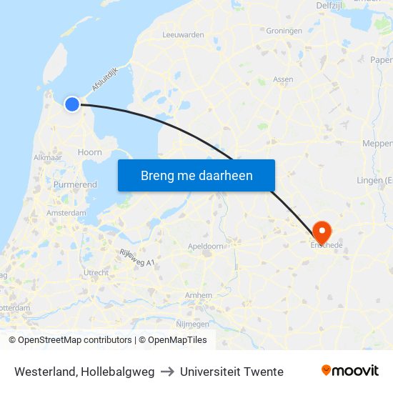 Westerland, Hollebalgweg to Universiteit Twente map