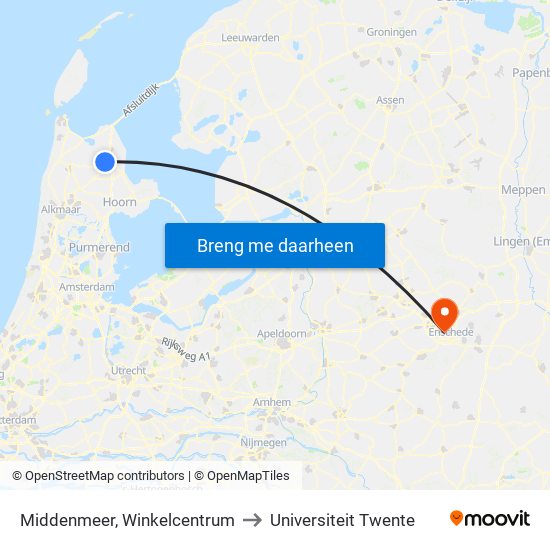 Middenmeer, Winkelcentrum to Universiteit Twente map