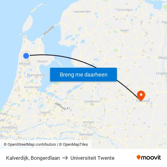 Kalverdijk, Bongerdlaan to Universiteit Twente map