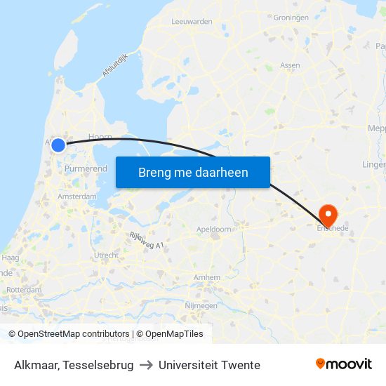 Alkmaar, Tesselsebrug to Universiteit Twente map