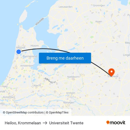 Heiloo, Krommelaan to Universiteit Twente map