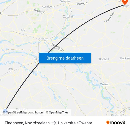 Eindhoven, Noordzeelaan to Universiteit Twente map