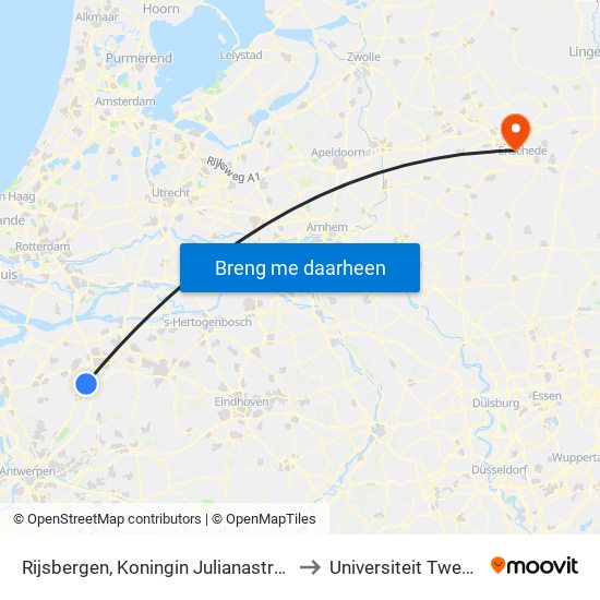 Rijsbergen, Koningin Julianastraat to Universiteit Twente map