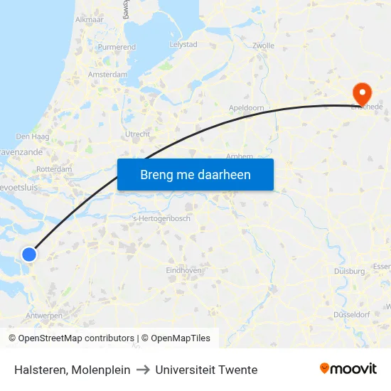 Halsteren, Molenplein to Universiteit Twente map