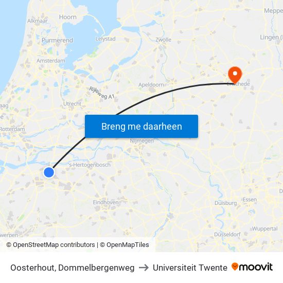 Oosterhout, Dommelbergenweg to Universiteit Twente map