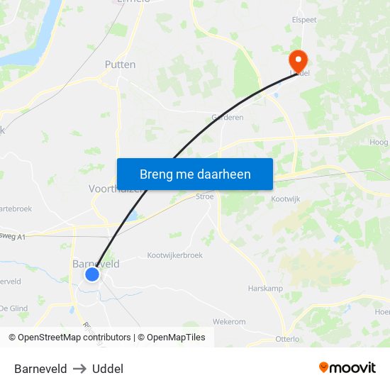 Barneveld to Uddel map