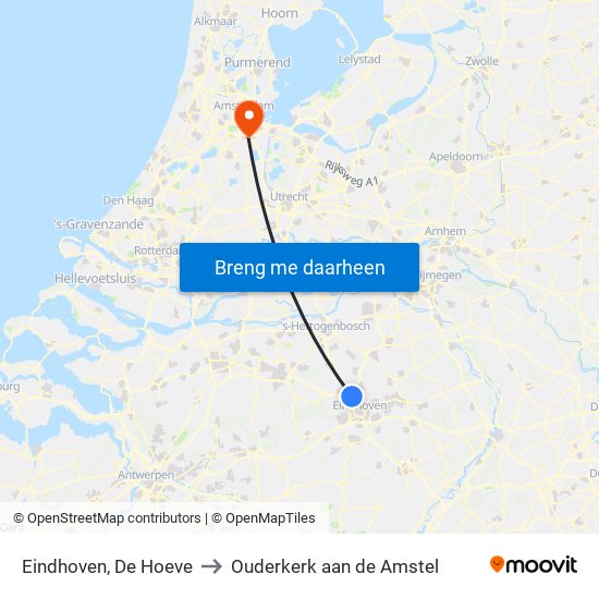 Eindhoven, De Hoeve to Ouderkerk aan de Amstel map