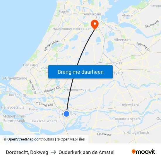 Dordrecht, Dokweg to Ouderkerk aan de Amstel map