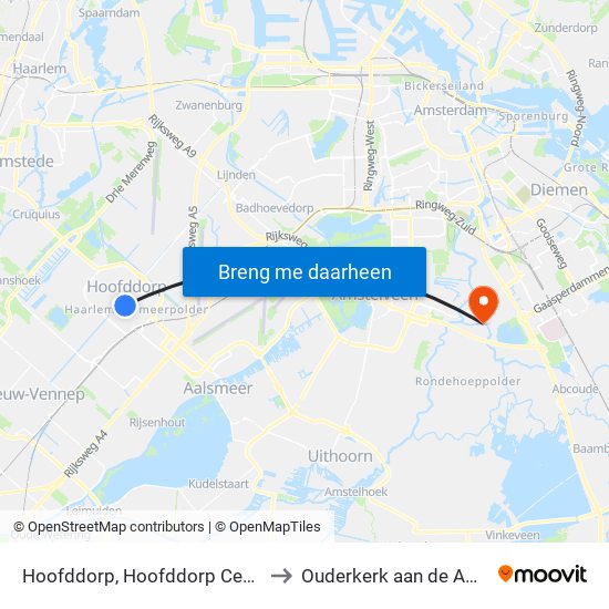 Hoofddorp, Hoofddorp Centrum to Ouderkerk aan de Amstel map