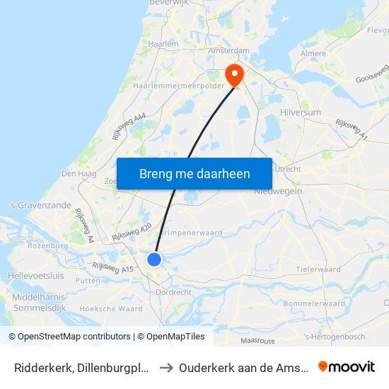Ridderkerk, Dillenburgplein to Ouderkerk aan de Amstel map