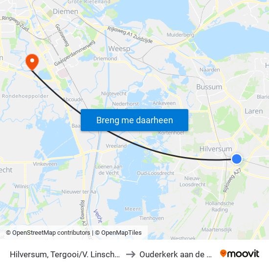 Hilversum, Tergooi/V. Linschotenlaan to Ouderkerk aan de Amstel map