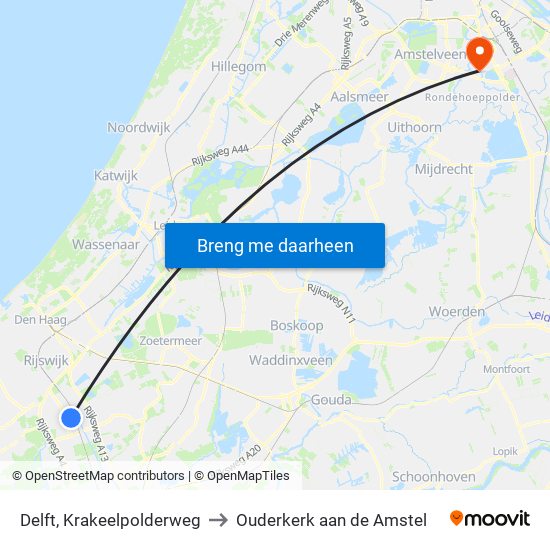 Delft, Krakeelpolderweg to Ouderkerk aan de Amstel map