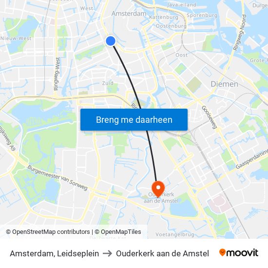 Amsterdam, Leidseplein to Ouderkerk aan de Amstel map