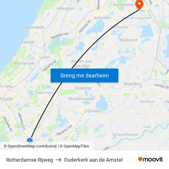 Rotterdamse Rijweg to Ouderkerk aan de Amstel map