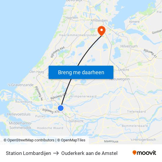 Station Lombardijen to Ouderkerk aan de Amstel map