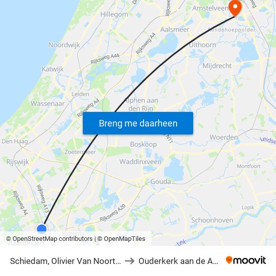 Schiedam, Olivier Van Noortstraat to Ouderkerk aan de Amstel map