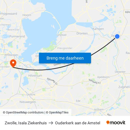 Zwolle, Isala Ziekenhuis to Ouderkerk aan de Amstel map