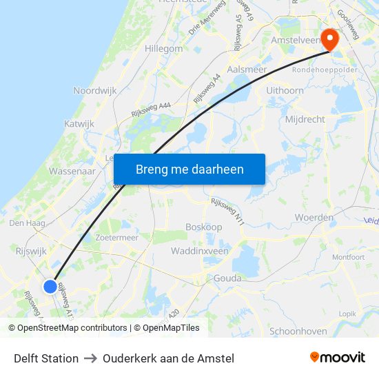 Delft Station to Ouderkerk aan de Amstel map