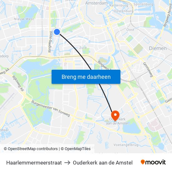 Haarlemmermeerstraat to Ouderkerk aan de Amstel map
