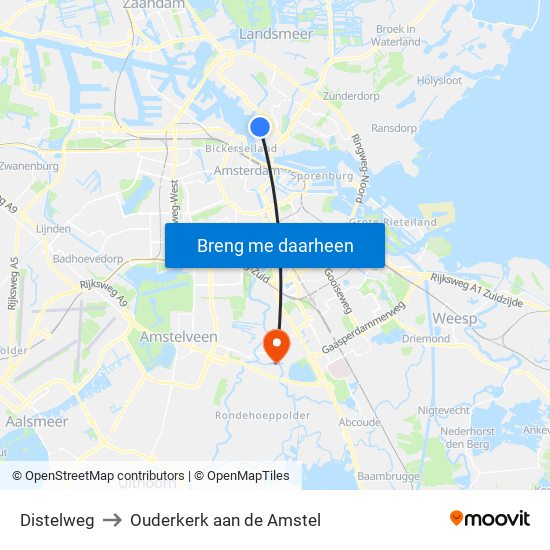 Distelweg to Ouderkerk aan de Amstel map