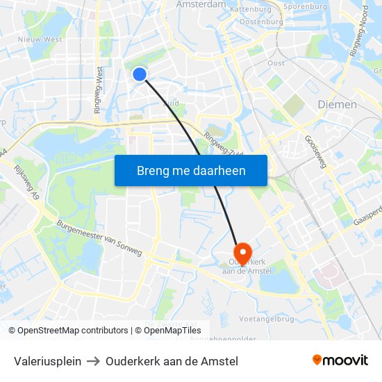 Valeriusplein to Ouderkerk aan de Amstel map