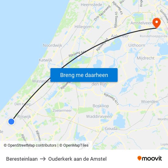 Beresteinlaan to Ouderkerk aan de Amstel map