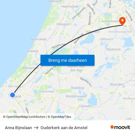Anna Bijnslaan to Ouderkerk aan de Amstel map