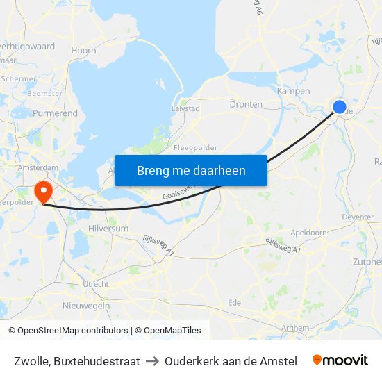 Zwolle, Buxtehudestraat to Ouderkerk aan de Amstel map