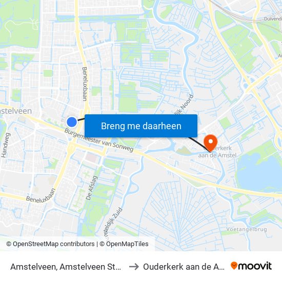 Amstelveen, Amstelveen Stadshart to Ouderkerk aan de Amstel map