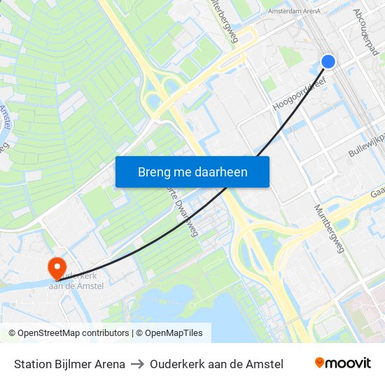 Station Bijlmer Arena to Ouderkerk aan de Amstel map