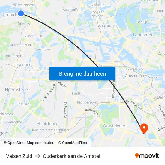 Velsen Zuid to Ouderkerk aan de Amstel map