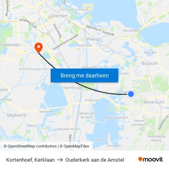 Kortenhoef, Kerklaan to Ouderkerk aan de Amstel map