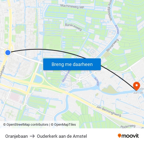 Oranjebaan to Ouderkerk aan de Amstel map