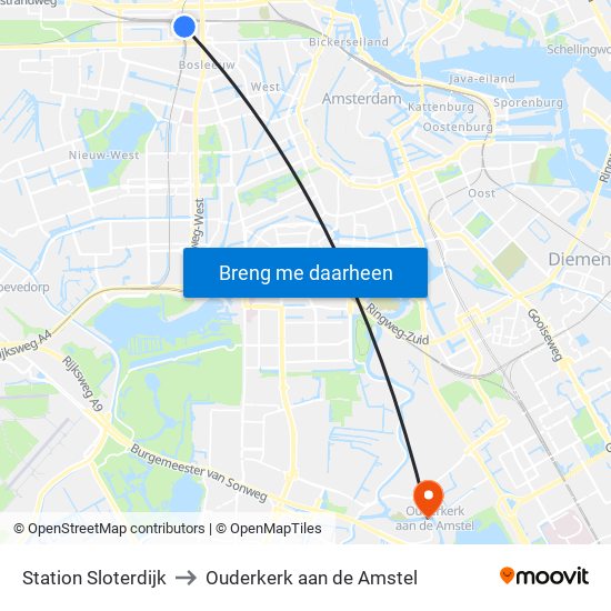 Station Sloterdijk to Ouderkerk aan de Amstel map