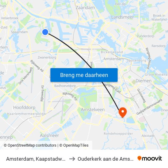 Amsterdam, Kaapstadweg to Ouderkerk aan de Amstel map
