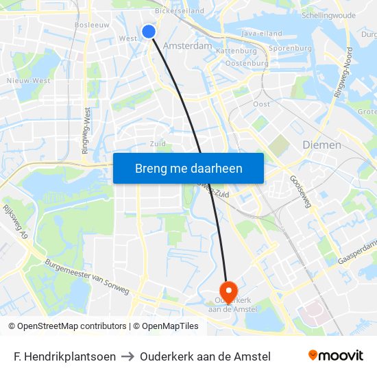 F. Hendrikplantsoen to Ouderkerk aan de Amstel map
