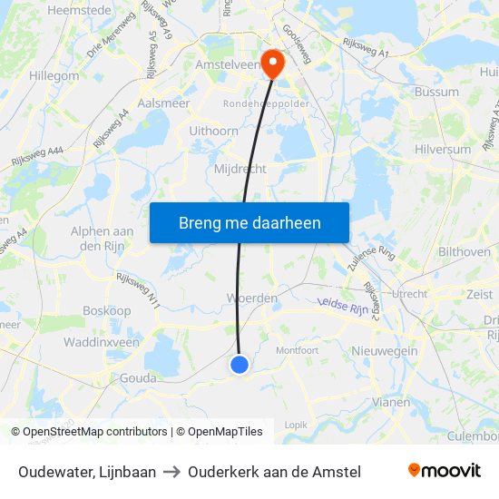 Oudewater, Lijnbaan to Ouderkerk aan de Amstel map