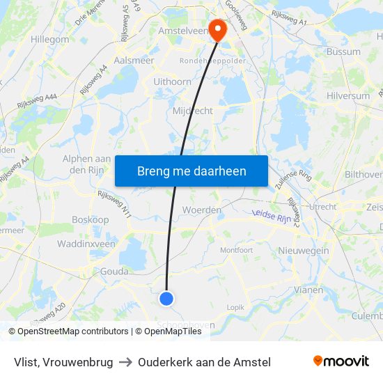 Vlist, Vrouwenbrug to Ouderkerk aan de Amstel map