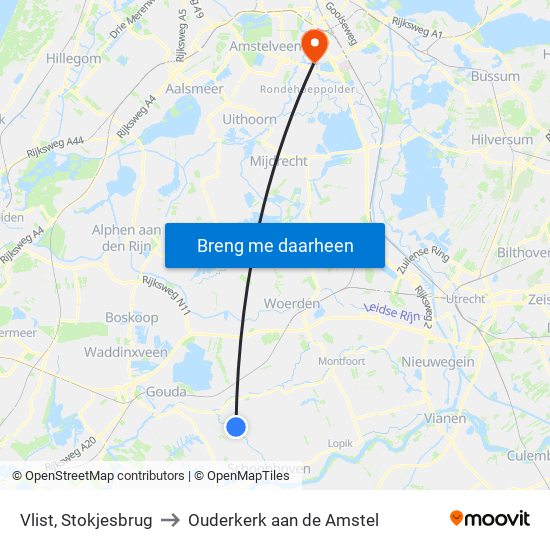 Vlist, Stokjesbrug to Ouderkerk aan de Amstel map