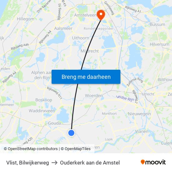 Vlist, Bilwijkerweg to Ouderkerk aan de Amstel map