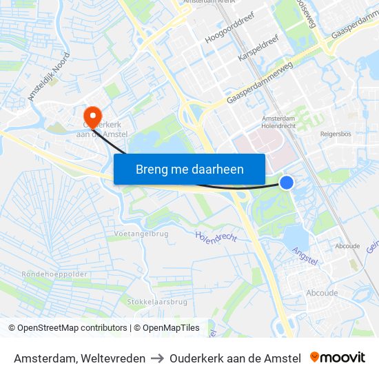 Amsterdam, Weltevreden to Ouderkerk aan de Amstel map