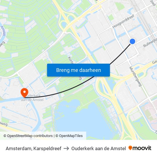 Amsterdam, Karspeldreef to Ouderkerk aan de Amstel map