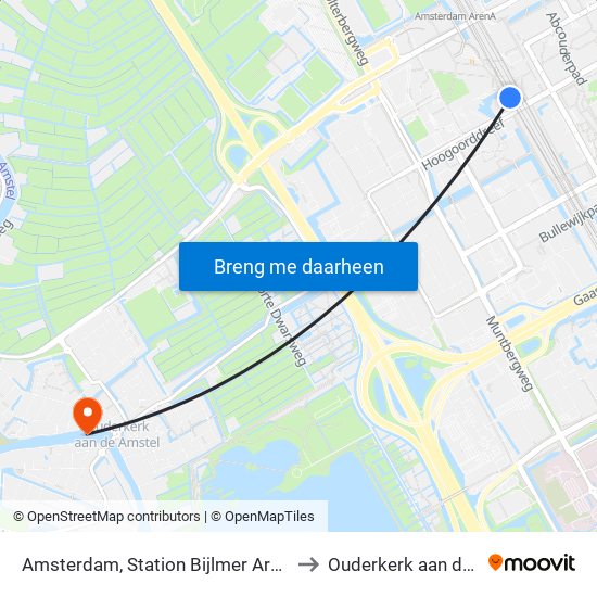 Amsterdam, Station Bijlmer Arena (Perron C) to Ouderkerk aan de Amstel map